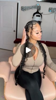 Two Cornrow Braids With Curls, Feed In Braids Curly Hair, Bohemian Cornrow Ponytail, 2 Cornrow Braids With Curls, Easy Vacation Braids For Black Women, Boho Two Braids, 2 Feedin Braids With Curly Hair, Side Cornrows With Box Braids, Cornrows With Boho Curls