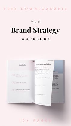 the brand strategy workbook is open on top of a pink background