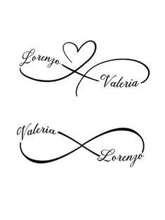 two hearts with the names of different languages on them in cursive writing, one is