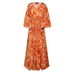 ZIRAFA GIRAFFA ORANGE ITALIAN SILK MAXI KAFTAN Maxi Kaftan, Como Italy, Indian Block Print, Novelty Fabric, Silk Maxi, Famous Fashion, Create Outfits, Kaftan Dress, Giraffes