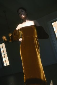 VERONA VELVET MIDI DRESS | BRONZE (MADE TO ORDER) – Kamperett Birthday Outfit 30th Winter Fashion, Gold Velvet Dress Outfit, Gold Velvet Dress, 2024 Wardrobe, Bronze Dress, Heal Thyself, Off The Shoulder Midi Dress, Draped Sleeves, Soft Winter