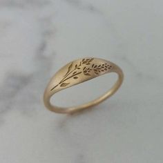 Elegant and unique 14k gold lavender ring, delicate gold signet ring for the stylish bride to be. * Band width: 1.5 mm, wide part width: 5.5 mm * Thickness: 1.5 mm * Available in 14K or 18K YELLOW, WHITE and ROSE gold. The price listed is for 14K please contact me for 18K pricing. * Sizes vary from 5 US to 9 US, including half sizes. Please choose your size upon checkout. * Please choose a finish: Shiny or Matte, and mention in note to seller. * This item is handmade, please allow 2-4 weeks of p Flower Wedding Band, Lavender Ring, Stylish Bride, Ring Trends, Gold Signet Ring, Gold Flower, Ring Vintage, Gold Flowers, Unique Engagement Rings