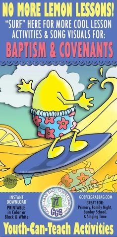 an advertisement for the youth - can teach activities program, featuring cartoon characters on surfboards