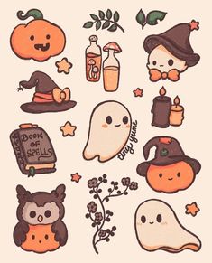 halloween stickers are arranged in the shape of pumpkins, ghost and other items