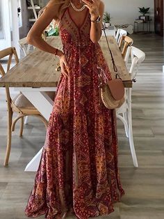 Bohemian Print Dress, Vacation Maxi Dress, Beach Dress Summer, Maxi Rok, Bohemian Print, Maxi Robes, Styl Boho, Slip Skirt