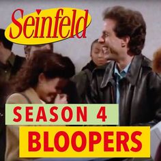 a group of people standing next to each other in front of a sign that says,'season 4 bloopers '