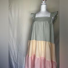 Got From Thredup Not Too Long Ago - Never Worn, Just Washed - Size Large Multicolor Sleeveless Dress For Picnic, Casual Yellow Tiered Dress, Multicolor Sundress For Picnic, Multicolor Sundress For Daytime, Too Long, Green Yellow, Colorful Dresses, Midi Dress, Womens Dresses