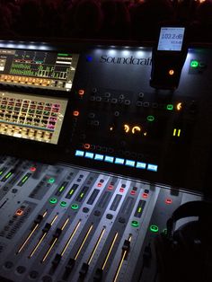 the sound board is lit up at night