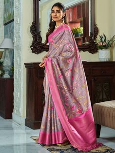 Elevate your ethnic wardrobe with our fascinating dusty purple floral printed silk saree with blouse. Made from luxurious silk material, this saree is a true masterpiece with its floral print work and zari weaving work. The stunning dusty purple color adds a touch of elegance to your look, making you stand out at any event or occasion.
The silk fabric not only feels comfortable against your skin but also drapes beautifully, accentuating your figure in all the right ways. The digital print work a Silk Printed Saree, Floral Print Sarees, Floral Saree, Simple Sarees, Printed Saree, Dusty Purple, Tussar Silk Saree, Stylish Sarees, Silk Sarees Online