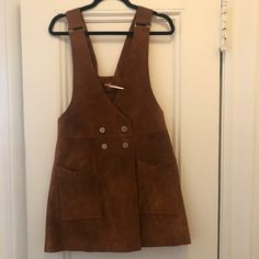 This Suede Dress Is Adorable With A White T-Shirt Underneath. High-Quality Leather Provides A Luxurious Look And Feel. Fits A Women Who Is Size 4-8. Chic Brown Mini Dress With Pockets, Brown Mini Dress With Pockets, Seasonal Color Analysis, Suede Dress, Color Analysis, Overall Dress, Color Pallets, Free People Dresses, Free People Dress