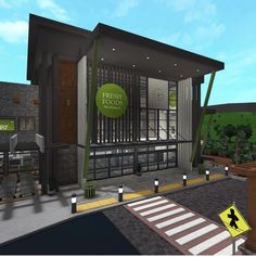 Restraunt Bloxburg Ideas, Modern Town Bloxburg, Bloxburg Office Building Ideas, Bloxburg Town Grocery Store, Bloxburg Bank Build, Business Ideas Bloxburg, Bloxburg Gated Community, Bloxburg Town Houses Layout, Office Building Bloxburg