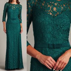 Nwt Tadashi Shoji Amberly Belted Lace Sleeve Gown Dress Acz1224l Elm Green We Love The Stylish Sophistication Of This Lace Evening Gown. The Bodice’s Sweetheart Neckline Peeks Through The Lace Overlay. Scallop Lace Trims The Neckline And The Edge Of The 3/4 Sleeves. A Grosgrain Sash Adorns The Waist. Fully Lined. Green Mother Of The Bride Dress For Banquet, Elegant Full-length Lace Dress, Green Lace Evening Gown, Elegant Green Lace Maxi Dress, Elegant Green Lace Evening Dress, Elegant Green Lace Gown, Elegant Green Lace Dress, Formal Green Maxi Dress, Green Fitted Long Sleeve Mother Of The Bride Dress