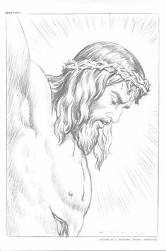 a drawing of the head and shoulders of jesus