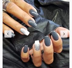 Juliana Nails, Grey Acrylic Nails, Black Gel Nails, Grey Nail Designs, Black Acrylic Nails, Stylish Nails Designs, Edgy Nails, Gray Nails, Glamorous Nails