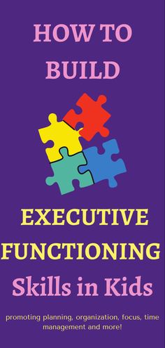 the cover of how to build executive functioning skills in kids, including puzzles and other activities