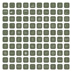 a large set of gray buttons with different symbols on them, all in square shapes