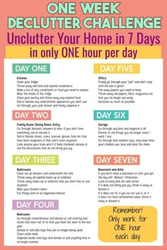 an image of a poster with the words, how to declutter your home in 7 days