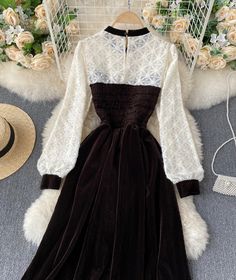 Cute A line stitching dress Fabric: corduroy Color: black,coffee Size(cm): free size S length 105 bust 80-114 waist 60-106 sleeve length 60 For more pictures of the dress, please contact us, thank you. Elegant Black Patchwork Midi Dress, Beige Long Sleeve Dress With Splicing, Elegant Black Midi Dress With Patchwork, Knee-length Spliced Dresses For Winter, Knee-length Winter Dresses With Splicing, Winter Knee-length Spliced Dress, Black Long Sleeve Patchwork Midi Dress, Black Long Sleeve Midi Dress With Patchwork, Winter A-line Patchwork Dress