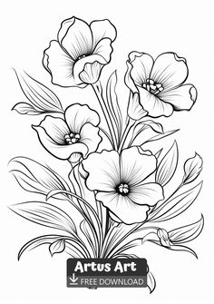 a bouquet of flowers with the words artus art on it in black and white