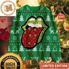 the rolling stones christmas sweater is on display