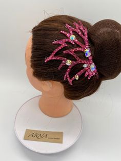 "All hairpieces come in a variety of sizes and designs. Perfect finishing touch to your hairstyle. Hairpiece design for ballroom or latin dance, but also can be used for others occasions and different hairstyles, gymnastics, belly dance, broadway , theater,ice skating , roller skating  All hairpieces has special loops for simple apply to your hair with pins. If you prefer no loops, just leave message with your order \" No Metal Loops\". Rhinestones was glued on top of felt, this make piece stronger and keep using for long time.  Please feel free to contact me for custom order or any changes in design. And If you nee faster shipping ,please message me to I can change shipping options." Dance Solo Hairstyles, Pink Carnival Evening Headpiece, Diy Dance Hair Piece, Dance Headpieces, Dance Costume Hair Pieces, Ballroom Competition Hair, Dance Hair Piece, Rhinestone Hairpiece, Dance Costumes Ballet