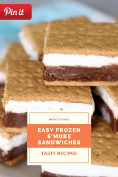 easy frozen s'more sandwiches recipe with text overlay