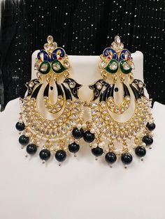 Chandbali earrings all Blouses come with margin inside for resizing / customization, please leave a message Luxury Chandbalis With Intricate Design, Luxury Chandbalis With Intricate Design For Formal Occasions, Luxury Chandbalis With Intricate Design For Festive Occasions, Luxury Heavy Chandbalis For Festive Occasions, Luxury Multicolor Chandbali Jhumkas, Luxury Meenakari Chandelier Earrings For Festive Occasions, Luxury Fusion Chandbalis With Intricate Design, Earrings Chandbali, Peacock Earrings