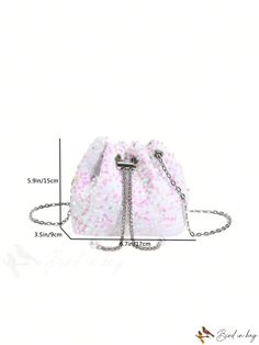 BirdinBag - Sequin Decor Faux Pearl Mini Bucket Bag - Elegant Bride Purse for Weddings, Proms & Parties White Clutch Pouch For Party, White Clutch For Party, White Bucket Bag For Wedding, Elegant Bucket Evening Bag For Wedding, Elegant Wedding Bucket Evening Bag, Bride Purse, Sequin Decor, Mini Bucket Bags, Drawstring Bucket Bag