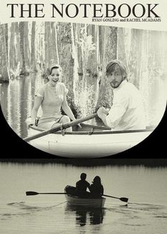 an advertisement for the notebook featuring two people in a row boat