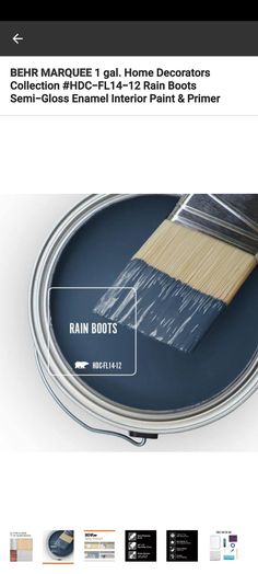 a blue paint can with the words rain marquee 1 home decors collection hdc - f3 - 12 rain boots semi - gloss interior paint primer