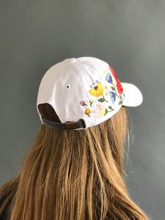 Hand embroidered hat custom embroidered hat floral | Etsy Summer Snapback Hat With Curved Visor, Adjustable Snapback Hat With Embroidered Logo For Summer, Summer Cotton Snapback Hat With Embroidered Logo, Adjustable Fitted Hat With Curved Bill For Summer, White Snapback Hat With Curved Visor For Summer, White Curved Visor Snapback Hat For Summer, White Cotton Hats With Custom Embroidery, Casual Fitted Hat With Embroidered Patch And Curved Brim, Embroidered Trucker Baseball Cap For Beach