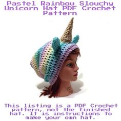 Crochet Unicorn Hat Pattern, Slouchy Unicorn Hat Pattern, Unicorn Crochet Pattern, DIY Halloween Cos Unicorn Hat Crochet, Unicorn Hat Pattern, Unicorn Cosplay, Unicorn Crochet Pattern, Crochet Unicorn Hat, Unicorn Ears, Unicorn Crochet, Hat With Ears, Unicorn Hat