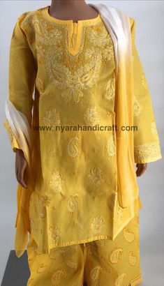 Cute and comfortable Kurta and Palazzo Chikankari set for little girls !! Yellow Cotton Sets With Dori Work, Yellow Cotton Self Design Salwar Kameez, Cotton Yellow Self-design Salwar Kameez, Cotton Salwar Kameez With Self Design In Yellow, Yellow Cotton Salwar Kameez With Self Design, Summer Cotton Traditional Wear With Dori Work, Yellow Cutdana Sets For Summer, Summer Yellow Cutdana Set, Kids Dress Collection