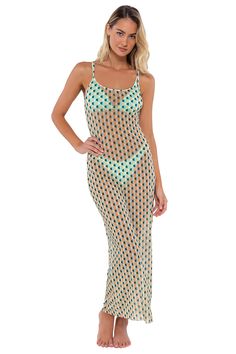 Inspired by the best maxi dresses of the 90s, the Jacinta will take you from the beach to a night out on the town. Put together an iconic outfit easily and throw this super soft mesh dress over your bikini. Slim Fit: Minimal silhouette for a sleek and curvy fit. Sheer: This flexible outfit features a luxurious, lightweight fabric. Full Coverage: Wear over your favorite bikini for a stunning upgrade. Fabric Content: 95% Polyester, 5% Spandex Fitted One-piece Summer Maxi Dress, Sleeveless Mesh Dresses For Beach Season, Fitted Maxi Beachwear Dress, Beachy Maxi Party Dress, Beach Season Party Chiffon Maxi Dress, Fitted Floor-length Maxi Dress For Beach, Sheer Maxi Dress For Vacation, Sheer Long Maxi Dress For Beach Cover-up, Sheer Fitted Summer Beach Dress