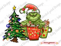 an image of a christmas monster holding a mug