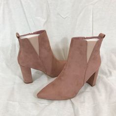 Allegra K Booties Block Heel Dust Pink Boots Dust Pink Size 9 New Sh-55 Pink Pointed Toe Booties For Fall, Pink Round Toe Booties For Fall, Pink Ankle-high Booties For Fall, Pink Ankle Booties For Fall, Dust Pink, Pink Boots, Block Heels, Bootie Boots, Ankle Boots