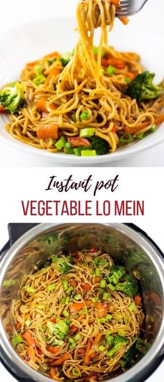 two pictures showing different types of food in the same pan and one with noodles on it