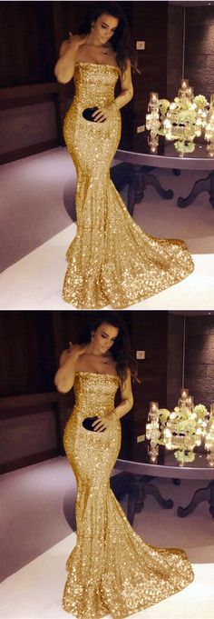 Glamorous Gold Strapless Gown, Strapless Evening Mermaid Dress With Sweep Train, Strapless Prom Gown For Party Season, Gold Floor-length Mermaid Dress With Sweep Train, Gold Mermaid Dress With Sweep Train, Strapless Gown For Prom And Party Season, Gold Mermaid Dress With Sweep Train Floor-length, Strapless Gown For Prom Party Season, Party Strapless Dress With Sweep Train