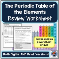 the periodic table of the elements review worksheet