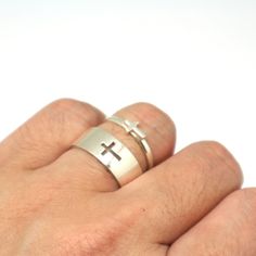 "Are you looking for a gift for anniversary or Easter? We have a solution for you and your love one. Why not consider our creation of matching couple ring? It's modern, minimalist and simple to wear and go along with any outfit of your day. Both of this ring is made for men and women. They are matching ring and also a great solution for your proposal promise ring. A simple cut out really makes them pop out. They are comfortable to wear. The women ring can also be use as a stacking ring with your Adjustable Cross-shaped Ring For Anniversary, Minimalist Cross Ring For Anniversary, Handmade Cross Ring As A Gift, Handmade Cross Ring For Gift, Handmade Cross-shaped Ring For Gifts, Handmade Cross-shaped Ring As Gift, Handmade Cross Rings As Gifts, Matching Couple Ring, Matching Couple Rings