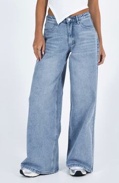 Add a little drama to your look with floor-grazing wide-leg jeans made from vintage-wash nonstretch denim. 31 1/2" inseam; 25 1/2" leg opening; 12" front rise; 15" back rise (size 8) Zip fly with button closure Front scoop pockets; back patch pockets 70% cotton, 15% viscose, 15% polyester Machine wash, line dry Imported Wide Leg Washed Blue Denim Flare Jeans, Washed Blue Wide Leg Denim Flare Jeans, Faded Wide Leg Flare Jeans, Wide Leg Washed Denim Flare Jeans, Medium Wash Wide-leg Denim Flare Jeans, Light Wash Wide-leg Denim Flare Jeans, Light Wash Wide-leg Flare Jeans, Faded Wide-leg Flare Jeans For Spring, Wide Leg Flare Jeans In Medium Wash