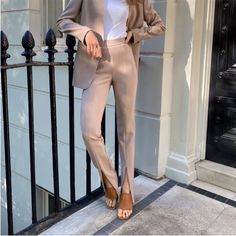 Aritzia Babaton Tan Trousers. Zippered Split Hem. Size 8 Long. Never Worn, Nwt. High Rise, Slim Leg. Aritzia Pants, Suiting Fabric, Tan Pants, Aritzia Babaton, High Rise Pants, Jumpsuit Trousers, Denim Leggings, Black Dress Pants, Slim Leg