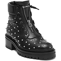 Category: Shoes. Sub-Category: Ankle Boots. Designer: Balmain. Condition: New. Material: Leather. Colour: Black. Size: 40 Euest. Retail Price: $1780 Balmain Taiga Hiker Ranger Silver Spike Black Leather Lug Sole Boots New Size40. Fits A Us 10. 2" Heel, 1" Platform. Shaft Measures 5". Side Lace Up Detail. Zip Front Entry. Designer Leather Boots With Spikes, Leather Moto Boots With Spikes And Pointed Toe, Spiked Leather Moto Boots With Pointed Toe, Luxury Leather Boots With Studded Rubber Outsoles, Leather High Heel Boots With Studded Rubber Outsoles, Leather Boots With High Heel And Studded Rubber Outsoles, Designer Studded Boots With Round Toe, Edgy Leather Boots With Almond Toe, Designer Studded Rubber Outsole Boots With Round Toe