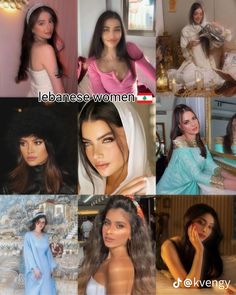 several pictures of women in different outfits and hair styles, with the caption between them