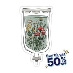 a sticker with flowers on it and the words buy 10 get 50 % off