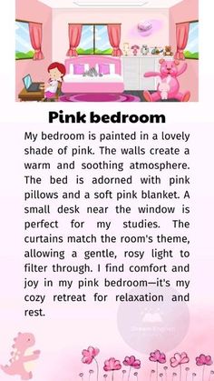 the pink bedroom is painted in a lovely shade of pink