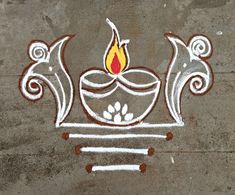 a drawing on the ground with a candle in it