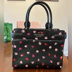 Staci Medium Satchel And Matching Wallet Bag Is Black With Colorful Flowers Wallet Is Orange And Matches Flowers On Bag Flower Wallet, Bags Kate Spade, Wallet Bag, Kate Spade Bags, Kate Spade Bag, Black Orange, Colorful Flowers, Orange Black, Crossbody Bags