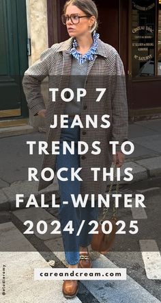 Keep up with the latest denim fashion this fall-winter 2024! Our blog post outlines the top 7 jeans trends for women, including wide-leg jeans, straight jeans, and leopard jeans. Get fresh ideas for your jean fall outfits and jean winter outfits. Be on trend with current and new denim styles! Jeans With Turtleneck Outfit, Jacket And Jeans Outfit For Women, Winter Outfits Light Jeans, Styling Grey Jeans Women, Jeans And Navy Top Outfit, Black Crop Jeans Outfit Winter, Denim Shirt With Black Jeans, Dark Denim Outfits For Women, High Rise Ankle Jeans Outfit