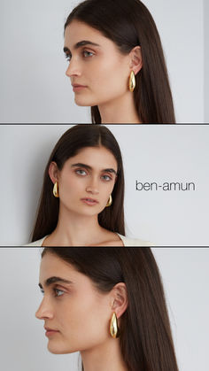 brunette woman in gold hoop earrings Sculptural Earrings, Silver And Gold, Gold Plated Jewelry, Jewelry Plate, Earrings For Women, Santa Fe, Women's Earrings, Silver Tone, Fall Outfits